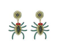 Green Rhinestone Spider Dangle Earrings for Women Girls Crystal Insect Animal Drop Dangling Studs Earing Halloween Cosplay Cartilage Tragus Post Fashion Birthday Christmas Holiday Jewelry Gifts