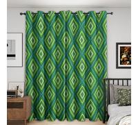 Green Rhombus Geometric Curtains Blackout, 46x72 Inch 2 Panels - Ethnic Abstract Pattern Black Out Curtains, Home Decor, 72 Drop Eyelet Window Drapes for Bedroom, Living Room S02