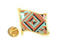 Green Rhombus Geometric Pattern Golden Metal Flag Lapel Pin Badge
