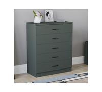 (Green) Riano 5-Drawer Chest of Drawers with Stainless Steel Handles & Runners Anti-Bowing Support Black MDF & Particleboard Modern Bedroom Furnitur