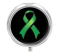 Green Ribbon Mental Health Awareness Funny Round Pill Organizer Travel Pharmacy Box Portable Medicine Case with 3 Compartments