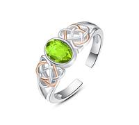 Green Ring Dainty 925 Sterling SIlver Birthstone Ring Peridot for Women Girls Celtic Knot Open Adjustable Thrumb Ring