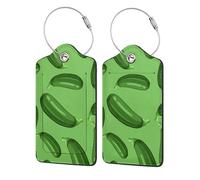 Green Ripe Zucchini,Luggage Tags Pu Leather Name Tag Travel Suitcase Identifier ID Tags Durable Luggage Label 2 pcs
