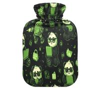 Green Robots Panda hot Water Bottle with Soft Cover, 1L Warm Water Bottle for Bed for Tummy Warmer,Tummy Warmer,Bolsa de agua Caliente para el Dolor