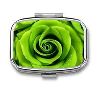 Green Rose Pill Box for Pocket Square Pill Box 2 Compartment Decorative Portable Travel Pill Holder Tablet Vitamin Organizer Mini Pill Case