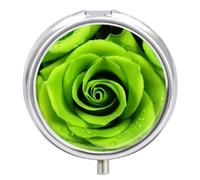 Green Rose Pill Box Medicine Pill Organizer 3 Compartment Daily Pill Case Small Pill Container Round Pill Holder Travel Pill Box Metal Pill Case for Purse Pocket