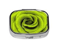 Green Rose Printed,Meta Pill Box 2 Compartment Medicine Case,Portable Organizer