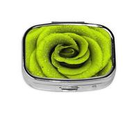Green Rose Printed,Meta Pill Box 2 Compartment Medicine Case,Portable Organizer,Rectangle Meta Portable Organizer Pill Box 1310 Compartment Medicine Case