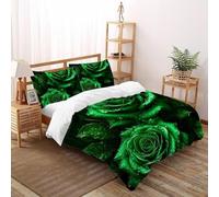 Green Rose Season Quilt Cover Art Comforter Cover 3 Pieces Hypoallergenic Microfiber for Kids Boys Girls Teens Hidden Zipper Super King（260x220cm）