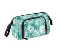 Green Roses for Valentine's Day Pencil Case Organizer Large Capacity Make Up Bag with Zipper Extra Large Pencil Case for Teen Girls Middle School