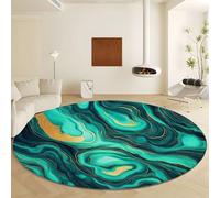 Green Round Area Rug Living Room Diameter 180 cm, Non Slip Low-Pile Area Rugs - Surrealism Marble Pattern Soft Machine Washable Carpet for Bedroom Living Room Kitchen Entryway