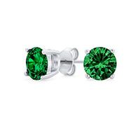 Green Round Cubic Zirconia Brilliant Cut Solitaire AAA CZ Stud Earrings .925 Sterling Silver Simulated Emerald 7MM