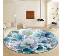 Green Round Rug Diameter 100 cm Short Pile Non Slip Round Carpet, Watercolor Style Eucalyptus Leaves Machine Washable Soft Faux Wool Rugs - Easy Care for Bedroom Living Room Nursery Entryway