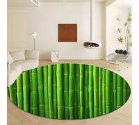 Green Round Rug Diameter 120 cm Short Pile Non Slip Round Carpet, Surrealism Green Bamboo Wall Machine Washable Soft Faux Wool Rugs - Easy Care for Bedroom Living Room Nursery Entryway