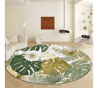 Green Round Rug Diameter 60 cm Short Pile Non Slip Round Carpet, Fern Leaves Palm Leaves Machine Washable Soft Faux Wool Rugs - Easy Care for Bedroom Living Room Nursery Entryway