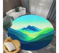 Green Round Rug Graphic Design Abstract Mountain Landscape Washable Circle Carpet 120 cm Living Room Rug, Non-Slip Indoor Floor Carpet with Non-Slip Backing - Bedroom Kids Nursery Play Room