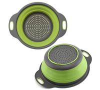 Green Round Silicone Collapsible Colander - Silicone Round Small Kitchen Strainers with Plastic Handles Foldable Kitchen Strainer Perfect for Draining Pasta Vegetable and Fruit