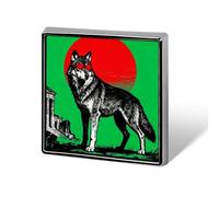 Green Round Wolf Lapel Pin Brooches Square Fashion Brooch Pin Cute Button Badges Alloy Button Pins Enamel Pins Metal Pinback for Hat Shirt Clothing Bags