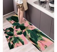 Green Rubber Tree Kitchen Rug Set 2 Pieces, Non-Slip and Washable Kitchen Runner Mat Trunk And Leaves Standing Mats for Hallway, Dining Room and Entryway - 40x60cm+40x120cm, Dark Green