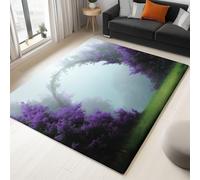 Green Rug Living Room 80 x 150 cm, Quality Mystical Fantasy Floral Printed Flannel Carpet with Durable Edge Binding and a Non-Slip Underside