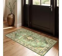 Green Runner Rug 2x4 Rugs Boho Small Washable Runner Rugs for Entryway Bathroom Kitchen, Small Rugs Soft Low Pile Non-Slip Rubber Backing Oriental Door Mat