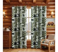 Green Rustic Cabin Curtains 2 Panels Country Style Curtain 50% Light Blocking Darkening Grommet Window Treatments Farmhouse Patchwork Plaid Drapes Decorative for Living Room Bedroom, 52x84 inches