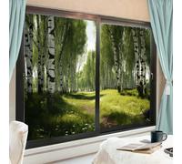 Green Rustic Forests Window Privacy Film Nature Trees Retro Stained Glass Window Film Decorative Window Cling for Home Window&Glass Door, Sun Blocking 70 x 120 cm x2 Pcs