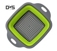 (green, S) Collapsible Drain Basket with Handle Food Grade BPA Free Large Capacity Square Silicone Folding Colander Vegetables Fruits Strainer