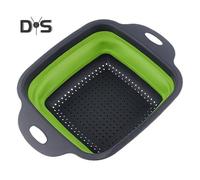 (green, S Square) Collapsible Drain Basket with Fast Drainage Heat-Resistant BPA Free Kitchen Fruit Vegetable Colander with Handles
