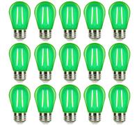 Green S14 LED Bulbs 2 Watt Replacement Bulbs for Outdoor String Lights, Plastic Shatterproof Waterproof E26 Base Vintage LED Filament Decorative Colored Light Bulbs for Halloween Christmas, 15 Pack