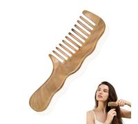 Green Sandalwood Wide-Tooth no Static Handmade Comb for Curly Hair, No Static Handmade Wooden Comb for Thick Hair, Anti-Frizz Natural Wooden Hair Comb with Smooth Finish, Scalp Massage