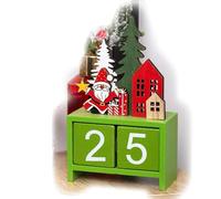 Green Santa Block Calendar Wood Advent Christmas Countdown Desktop Decoration
