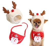 Green Santa Dog Hat Christmas Party Pet Hat Bandana Bib Christmas Reindeer Antlers Hat with Scarf for Small Dogs (Beige Reindeer, L)