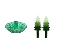 Green Scalloped Metal Candle Holder & Christmas Tree Green Candles Bundle