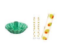 Green Scalloped Metal Candle Holder & Olive Design Tapered Candles Bundle
