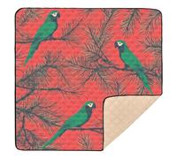 Green Scarlet Macaw Red Pine Trees Merry Christmas Large Non-Slip Baby Play Mat for Indoor Outdoor Lightweight Kicking Mat for Babies Infants Toddlers, 50'' x 50''