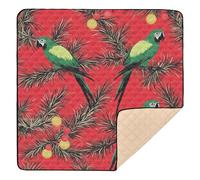 Green Scarlet Macaw Red Pine Trees Merry Christmas Large Non-Slip Baby Playmat for Floor Water Resistant Kicking Mat for Baby Toddler Infant, 50'' x 50''