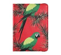 Green Scarlet Macaw Red Pine Trees Merry Christmas Leather Passport Holder Cover Wallet Passport Case Travel Documents Wallet Cute Passport Book Lightweight, Green Scarlet Macaw Red Pine Trees Merry