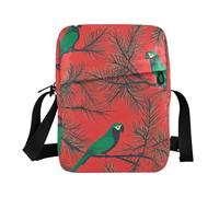 Green Scarlet Macaw Red Pine Trees Merry Christmas men's messenger bag Vegan Leather cross body bag Casual Shoulder Hand Bag For Woman