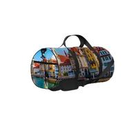 Green Scenic Summer Aerial Panorama Old Town Sports Bag Tote Bag Waterproof Gym Bag with Shoulder Strap Zipper 2 Side Pockets for Men and Women, Travel and Storage Shoulder Bag.