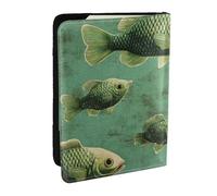 Green Schools of Fish Printed Passport Holder,Travel Pu Leather Passport Cover Case Organiser for Men Women,6.5 Inch