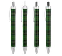 Green Scottish Tartan Plaid Retractable Ballpoint Pen Black Ink Ball Point Pen Work Pens 4 PCS