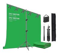 Green Screen Background with Stand, 3m x 2m Photo Studio Backgrounds with 2m x 2m Stand 5 Clips and Black Carry Bag Background Photography Kit for Shooting Photo Video Make Movie