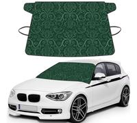 Green Scroll Pattern Design Printed Car Glass Shield, Waterproof Fabric Snow Guard, Anti Aging Interior Sun Protection