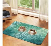 Green Sea Blue Seaweed Dog Food Mats for Floors, 12x18 Inch Non-Slip Super Absorbent Pet Food Mat, Dishwasher Dog Mat for Food and Water, Cute Rubber Quick Dry Pet Feeding Mat for Dogs Puppy Cats