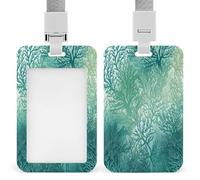 Green Sea Blue Seaweed ID Badge Holder Waterproof Card Protector Push-Pull Slot Work ID Card Holder with Lanyard Personalized Detachable Card Holders for Office Corporate Use