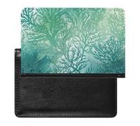Green Sea Blue Seaweed Passport Holder Cover Secure Travel Wallet PU Leather Credit Cards Passport Organizer Bag for Women Men, white, One Size, Modern
