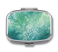 Green Sea Blue Seaweed Pill Box 2 Compartment Portable Pill Case Daily Square Pill Organizer for Pocket Purse Daily Medicine Container to Hold Vitamins Fish Oil Travel Gifts