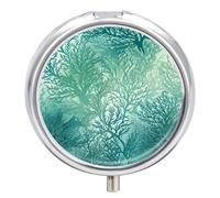 Green Sea Blue Seaweed Pill Box Small Round Pill Case Portable Travel Pill Container Multi-Functional Moisture Proof Metal Medicine Pill Organizer Box for Vitamins Fish Oil