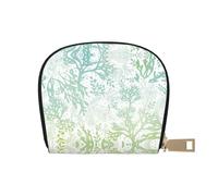 Green Sea Blue Seaweed Print Coin Purse Wallet,Cute Leather Credit Card Holder Zipper Mini Pouch Change Purses